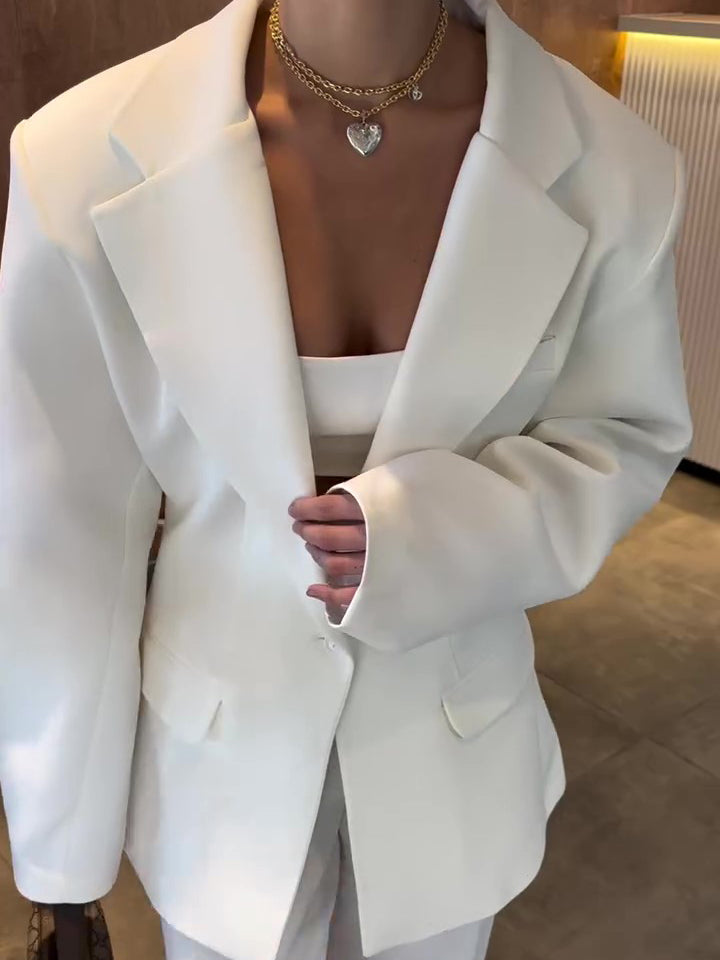 Elegant Solid Color Loose Polyester Blazer