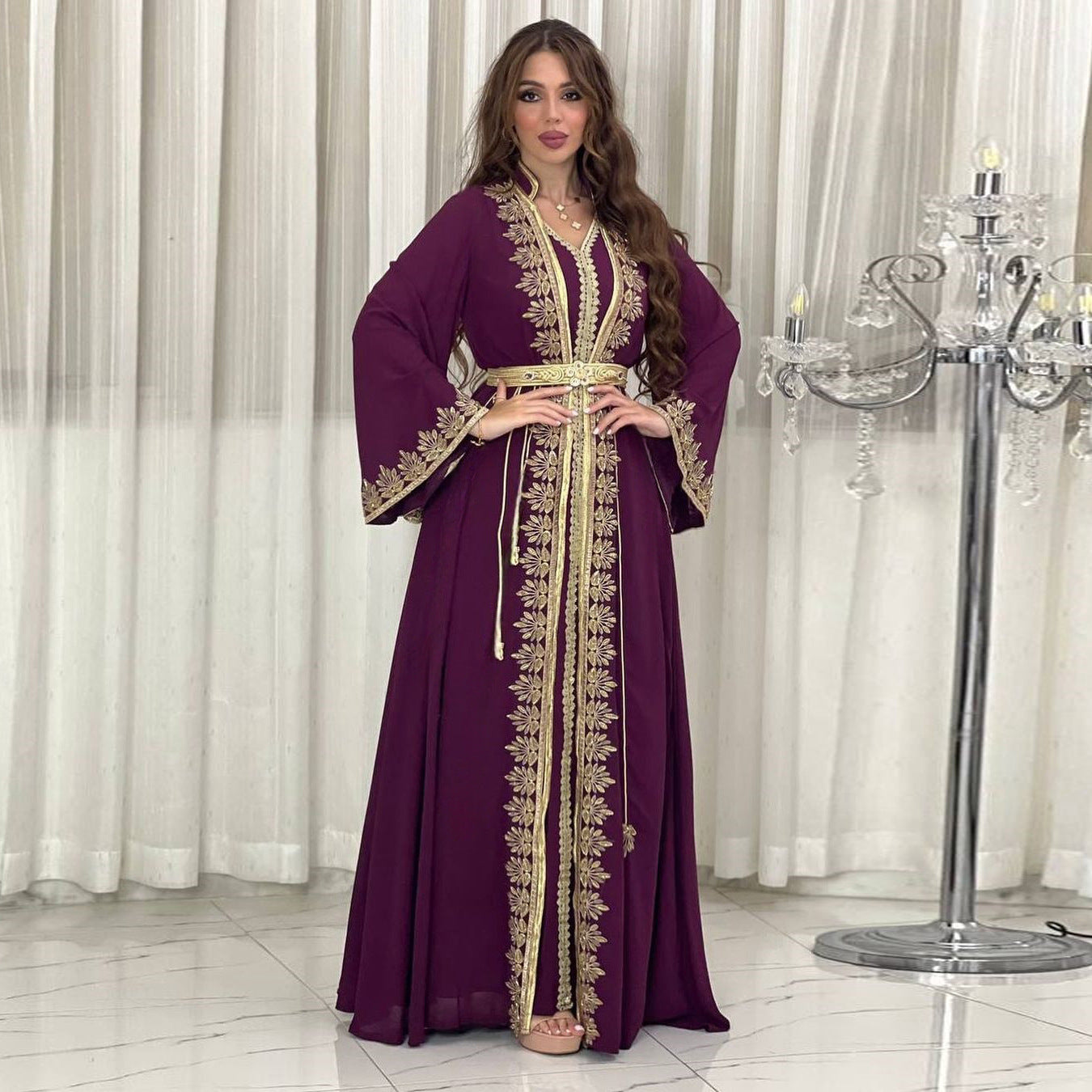 Ensemble deux pièces de robe à ruban pour femme arabe