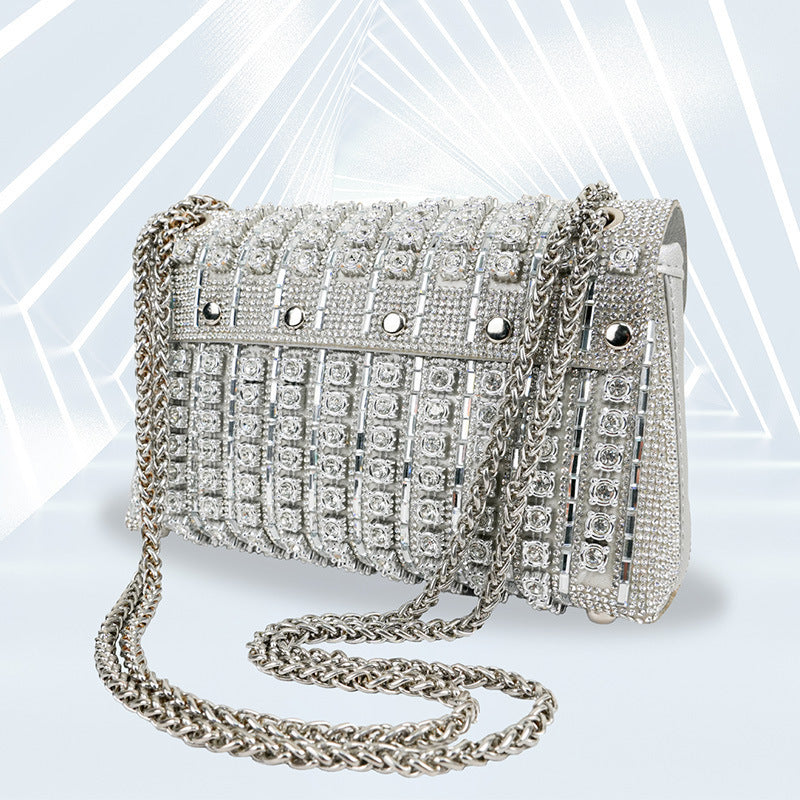 Diamond Clutch Personalized Square Women's Handbag Small Medium Polyester Silver