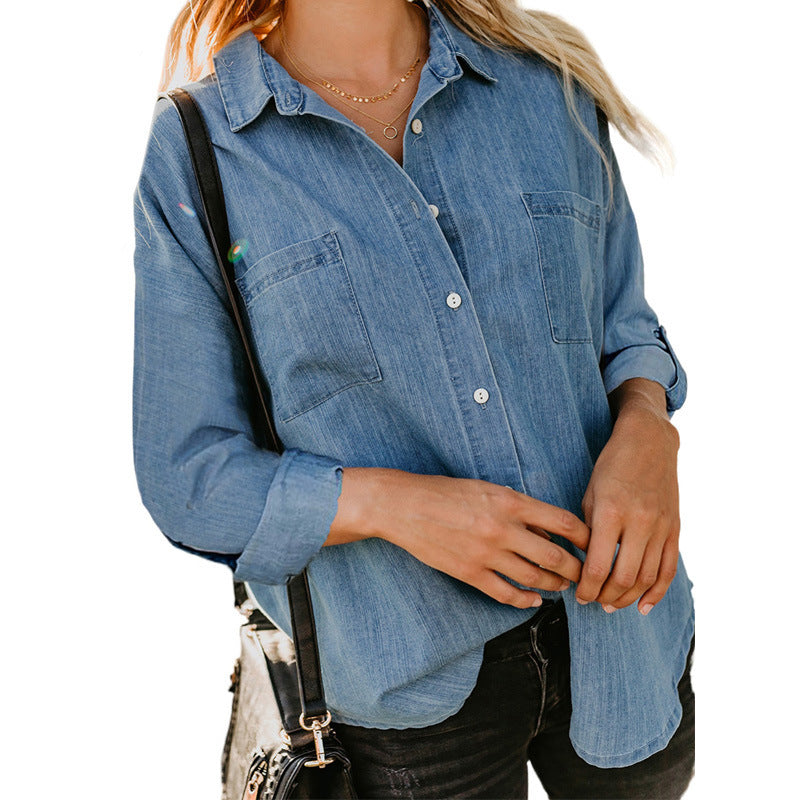 Chemise en jean décontractée ample en polyester pour femme