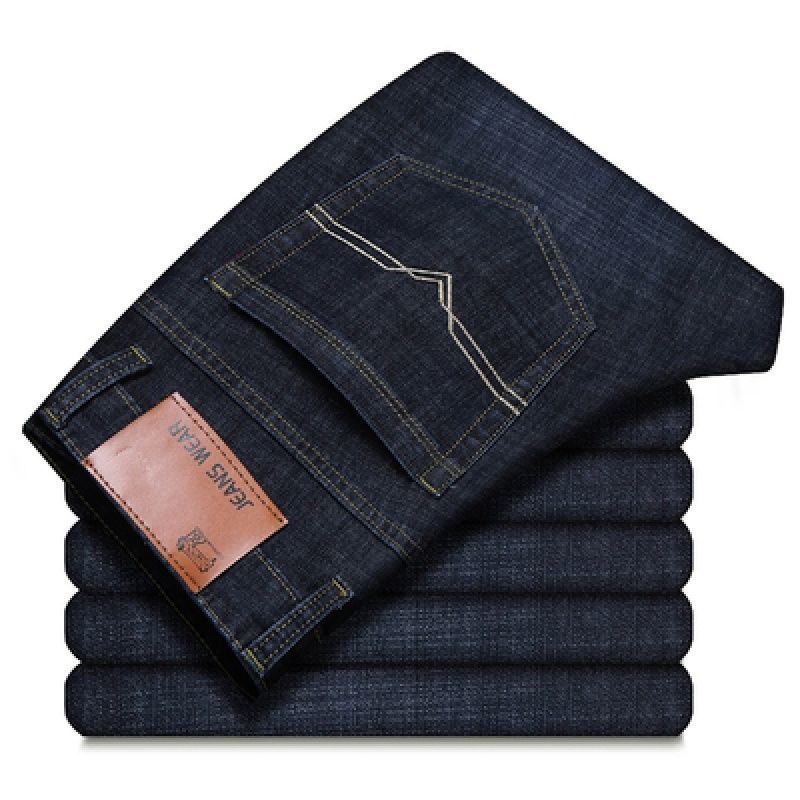 Loose Straight Mid-Waist Stretch Jeans for Men – Casual Work Denim
