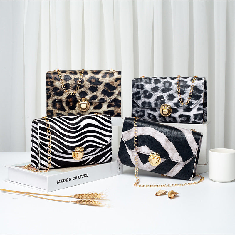 Petit Sac à Bandoulière Carré Imprimé Léopard Serpent