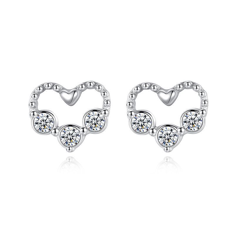 S925 Silver Diamond Small Love Stud Earrings