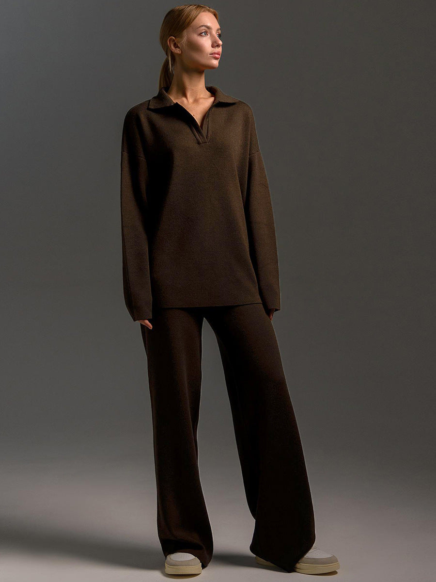 Women's Casual Sweatshirt Set Long-Sleeve Pullover Top & Loose Straight-Leg Pants