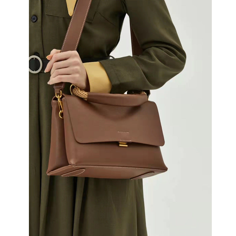 Sac à bandoulière simple en cuir pour femme 25,5x10x18CM Marron Noir