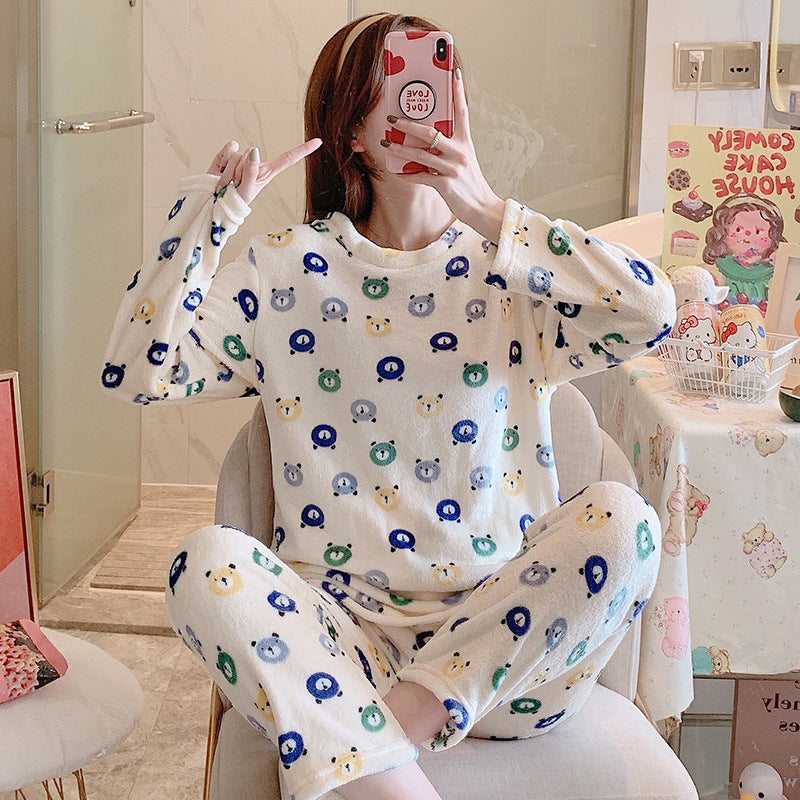 Cute Autumn Winter Flannel Homewear Suit for Women S-2XL