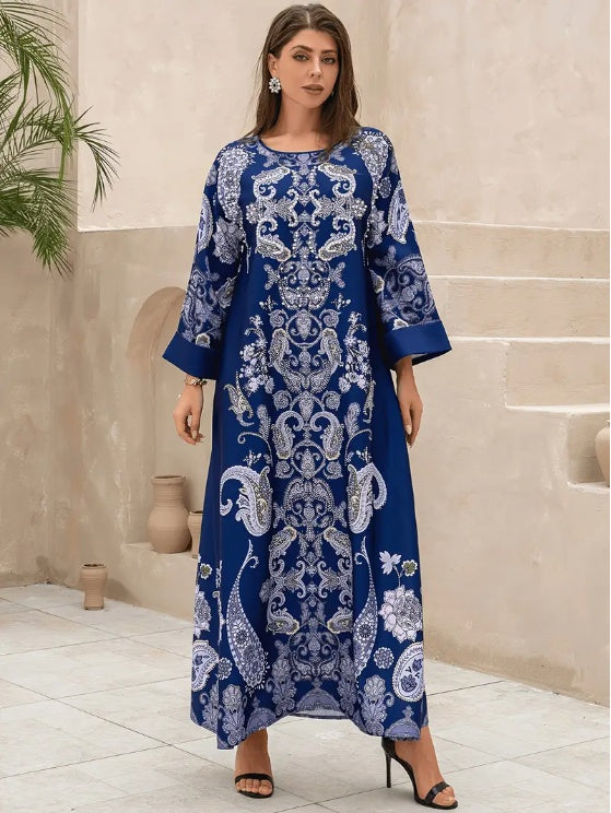 Robe abaya élégante à manches longues et imprimé floral