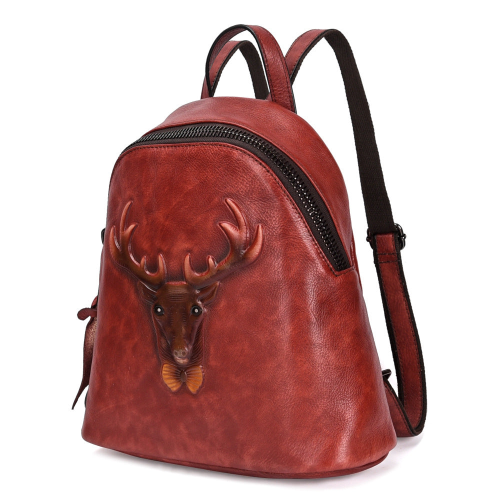 Sac à dos double rétro en cuir 20-35L avec motif de lotion de soin pour arbres