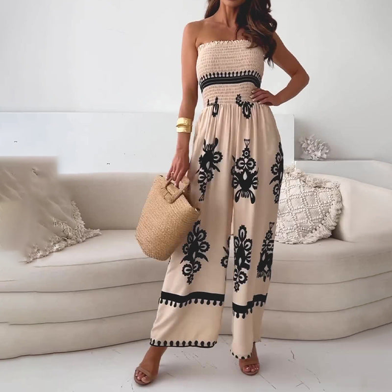 Combinaison pantalon bustier à imprimé et épaules dénudées