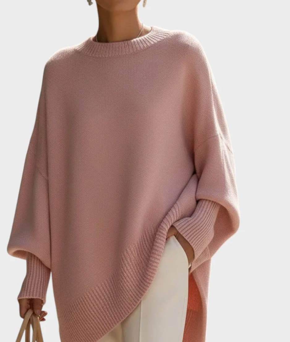 Pull-over en tricot ample à col rond épais pour femme