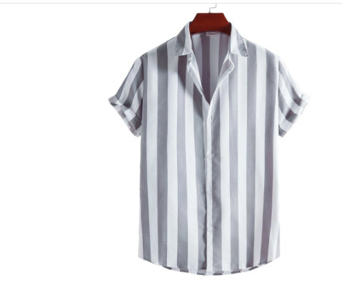Men's Casual Short-Sleeve Striped Printed Shirt