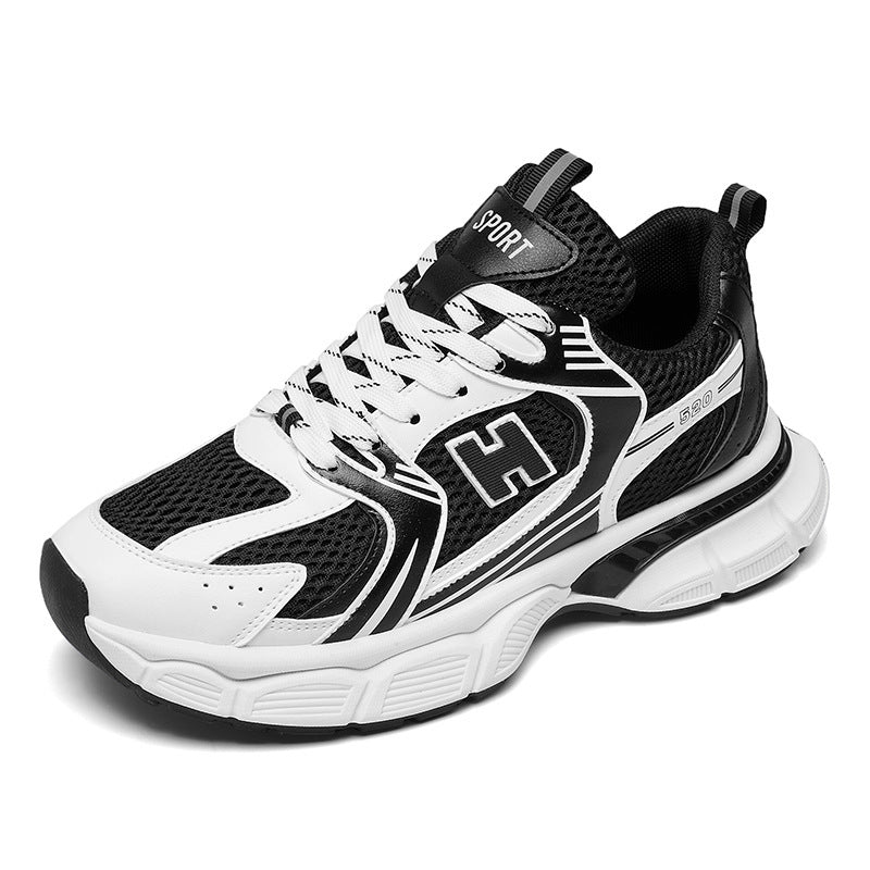 Men's Mesh Casual Running Shoes in White, Orange & Black