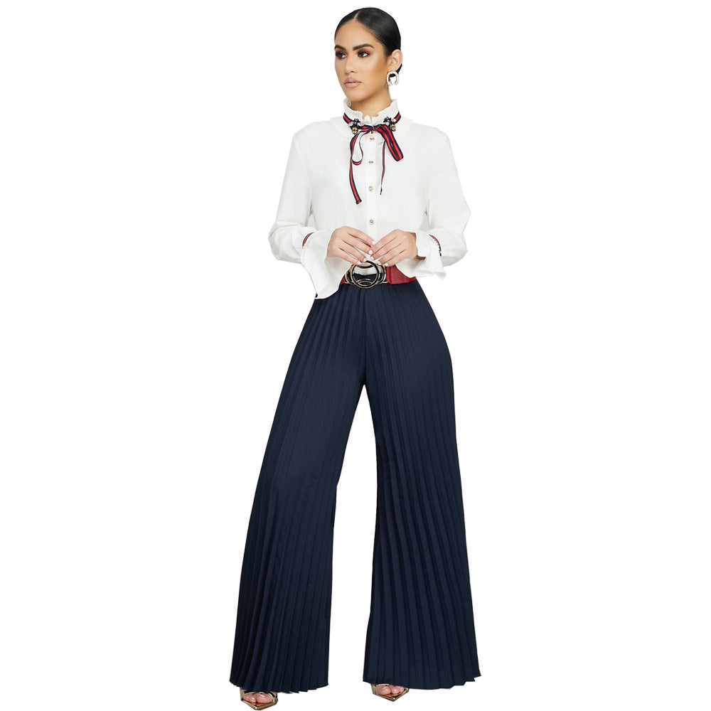 Pantalon plissé à jambes larges pour femme, tendance et décontracté