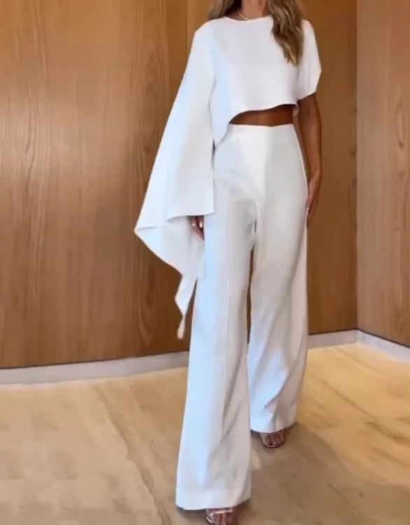 Ensemble deux pièces décontracté à manches longues de couleur unie pour femme
