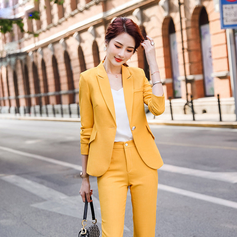 Ensemble tailleur femme uni professionnel en viscose avec pantalon