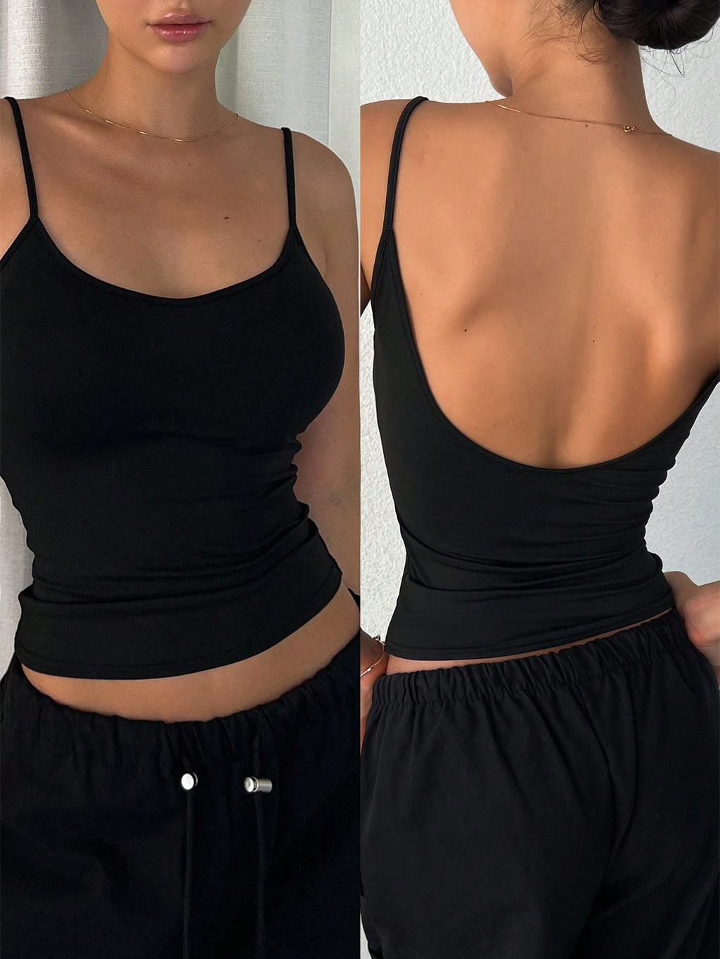 Haut court dos nu moulant décontracté blanc à licou pour femme