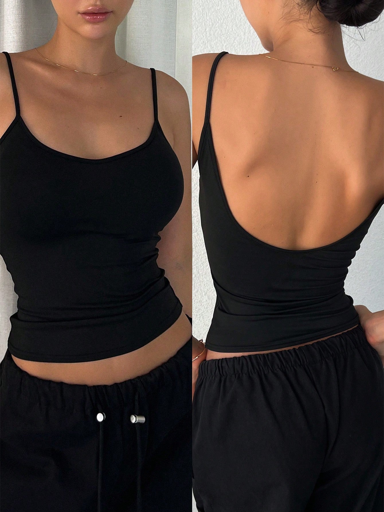 Haut court dos nu moulant décontracté blanc à licou pour femme
