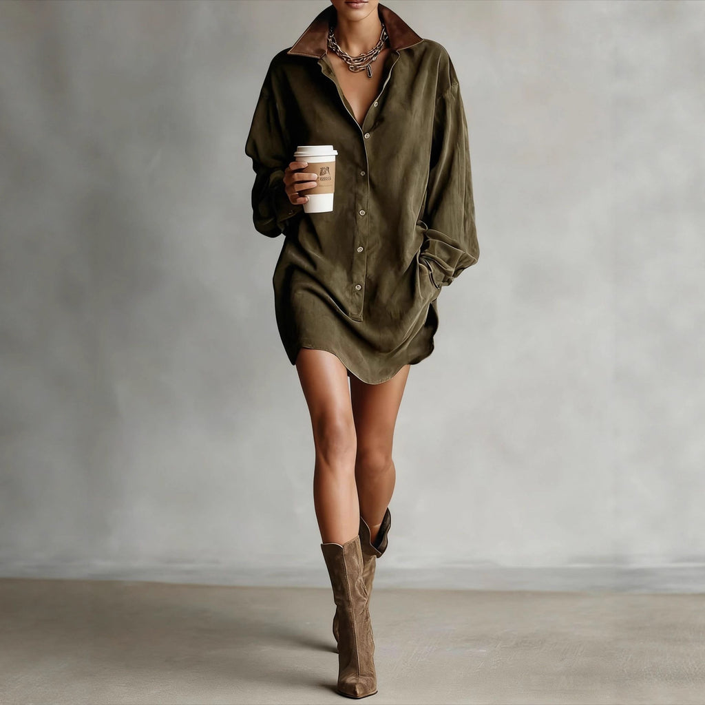Robe chemise ample style rétro français pour femme