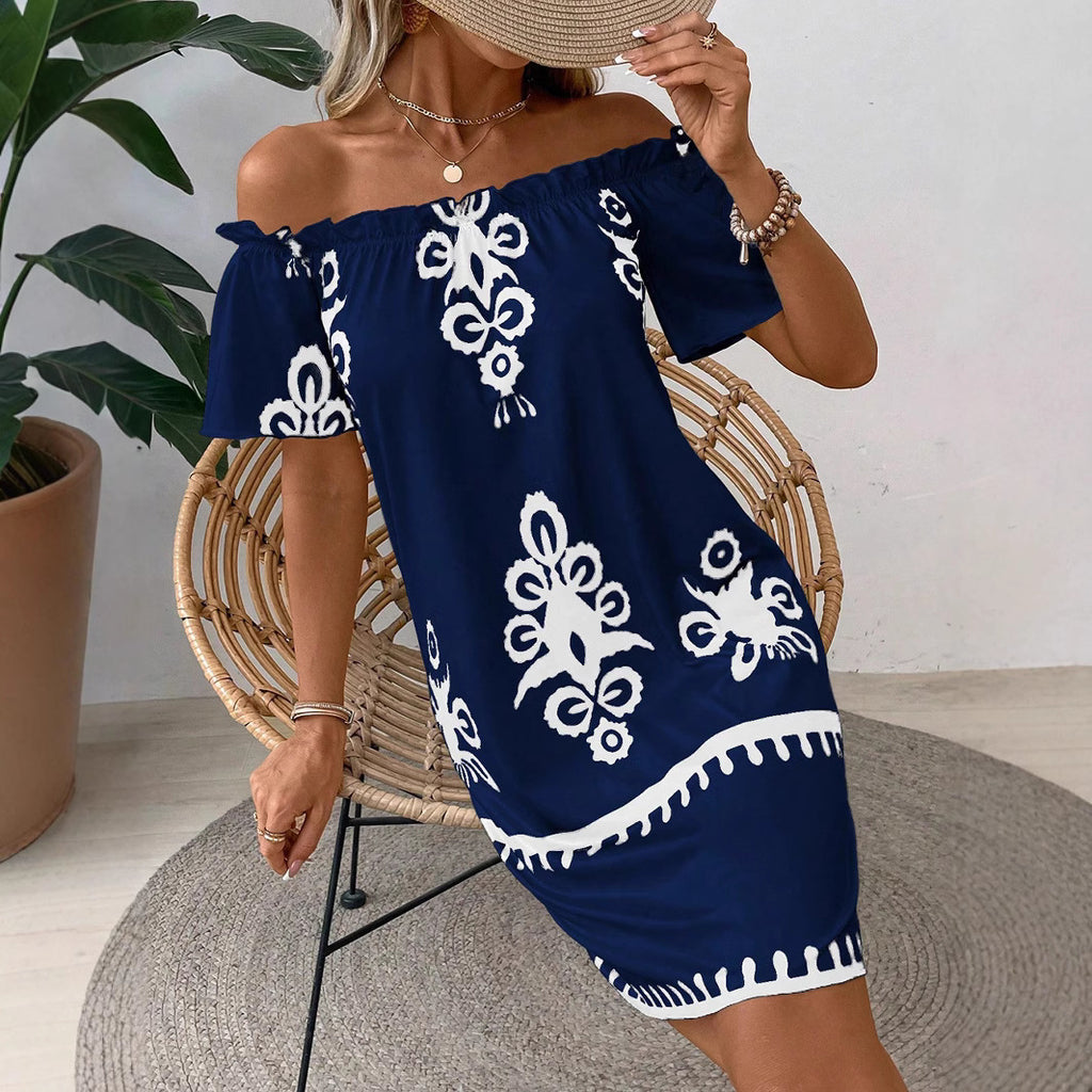 Robe décontractée minimaliste bleu marine slim pour femme