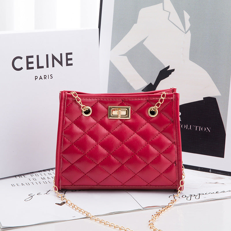 Mini Chain Rhombus Embroidered Small Square Shoulder Bag for Women