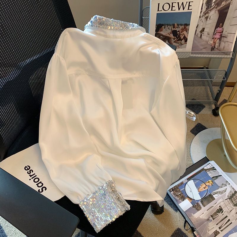 Chemisier blanc pailleté pour femme