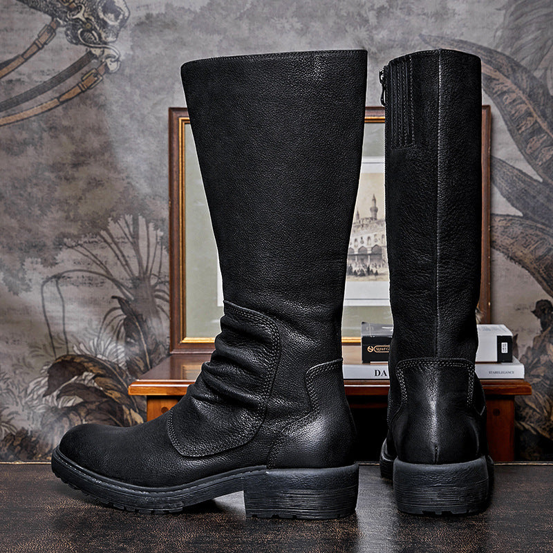 Bottes montantes zippées à plateforme en cuir de vachette noir pour homme