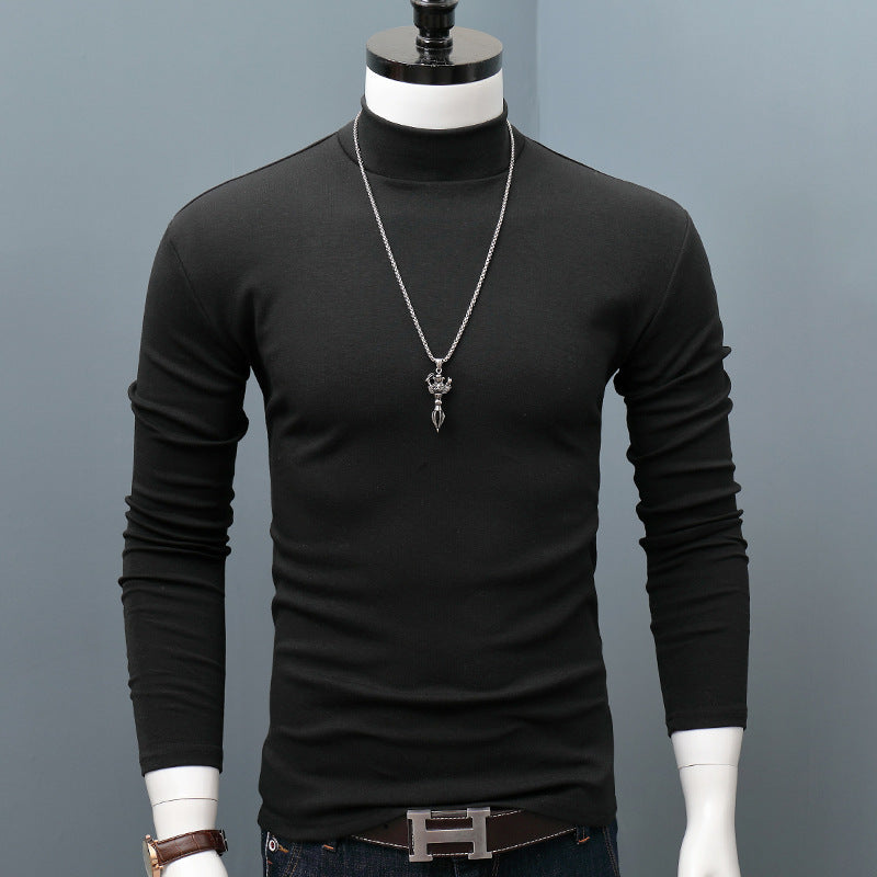 Men's Slim Fit Long-Sleeve Cotton High Collar Top