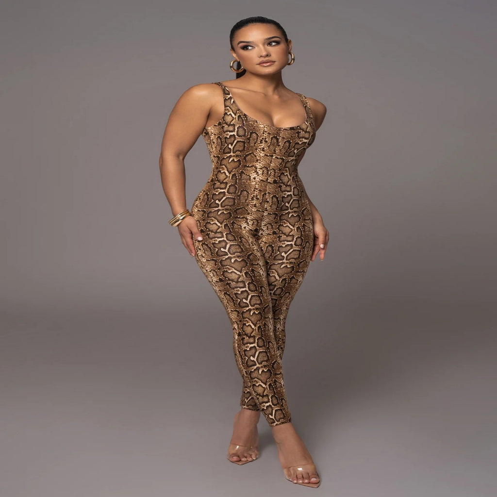 Women's Big U-Neck Sleeveless Printed Jumpsuit
