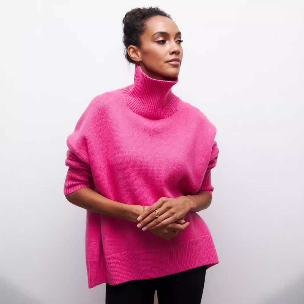 Pull à col roulé d'hiver de couleur unie à manches longues pour femmes