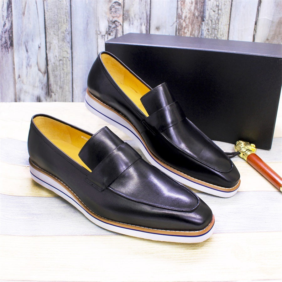 Men's Handmade Cowhide Leather Casual Shoes, Blue & Black, Sizes 39-46