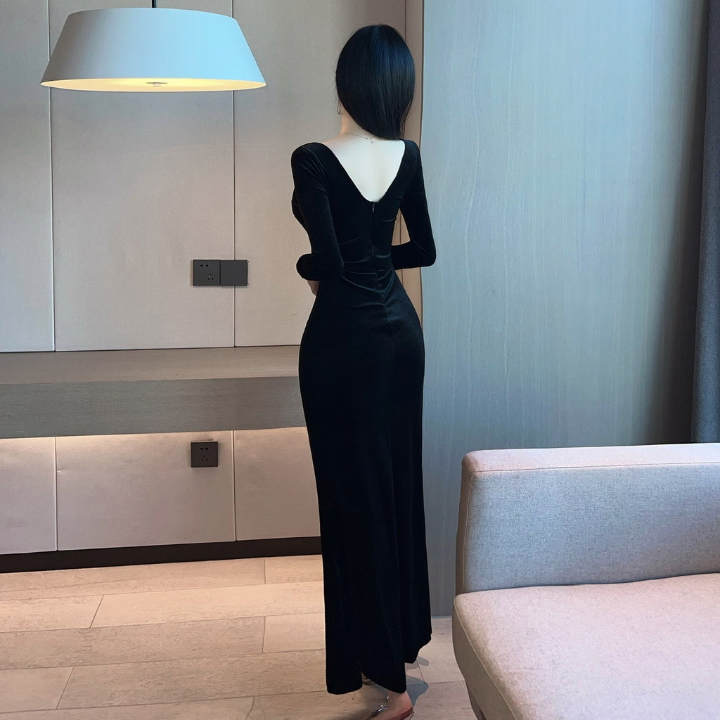 Jupe longue en velours doré avec fente haute – Noir, Rouge, Léopard – du S au XL