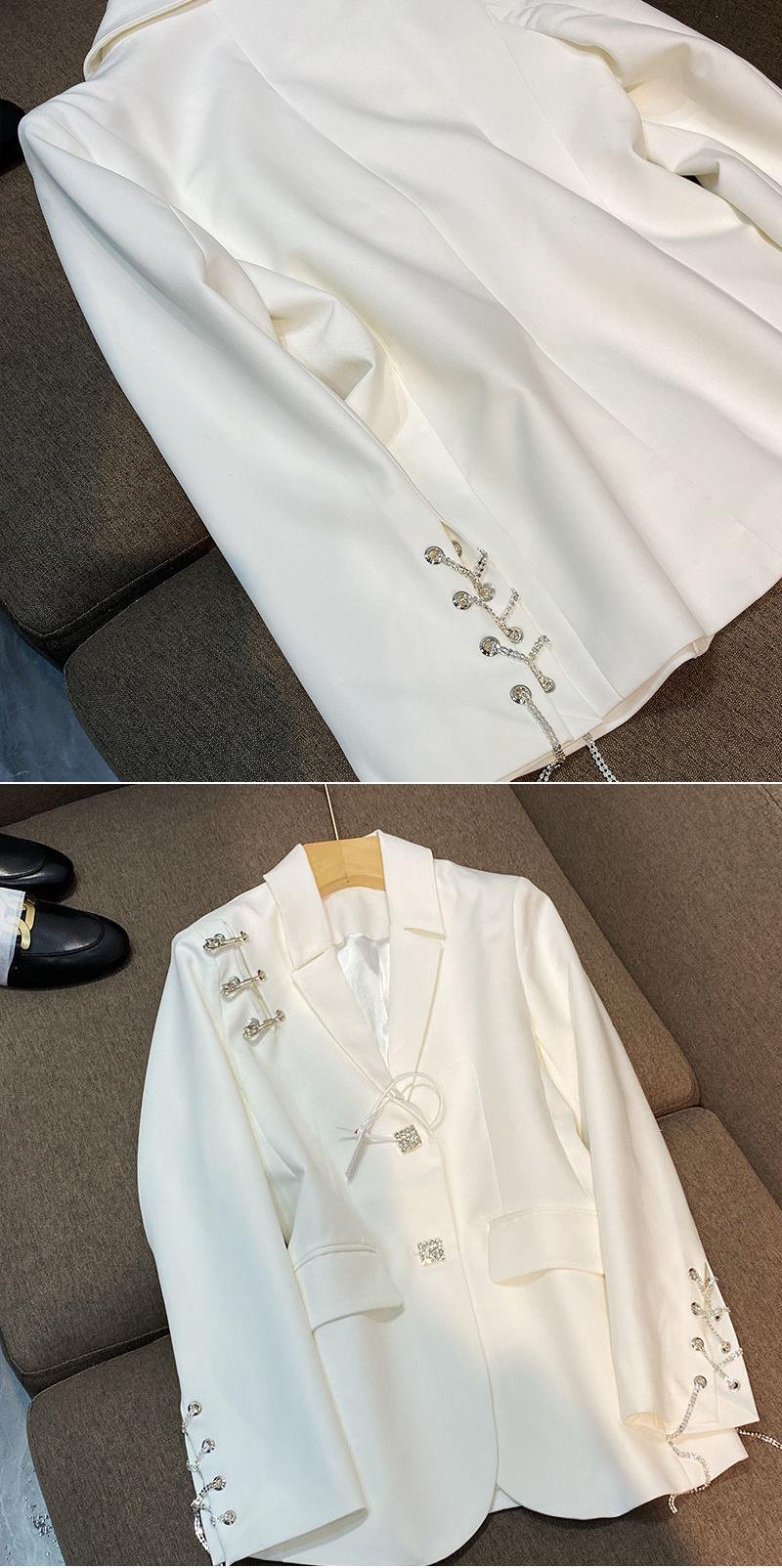 Veste de costume à manches longues et à simple boutonnage en poil de lapin blanc pour femme