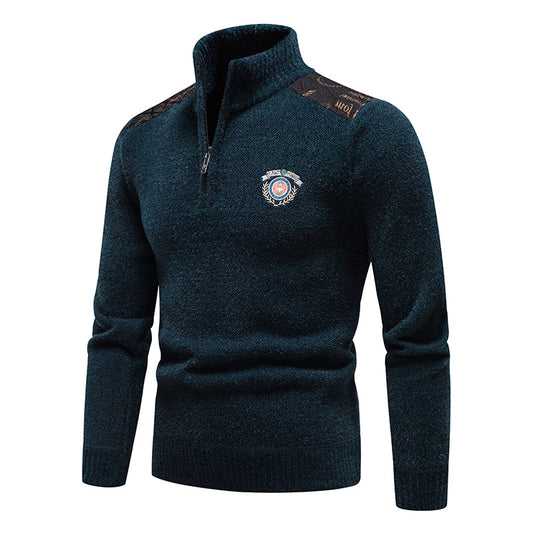 Pull épais en velours à col montant pour homme