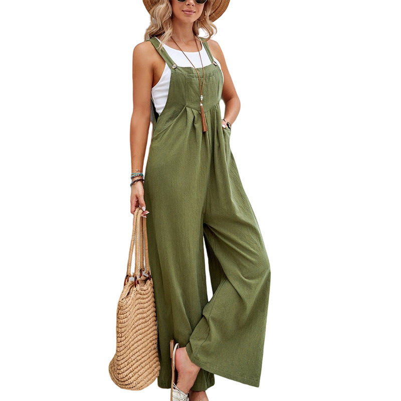 Women’s Long Cotton Bib Overalls Jumpsuit with Pockets Casual Loose Fit