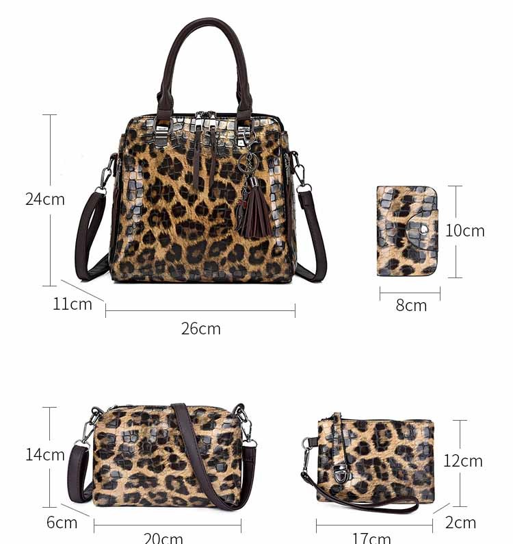Tassel Portable Snakeskin Pattern Mother Bag Set with Handbag, Crossbody, and Wallet