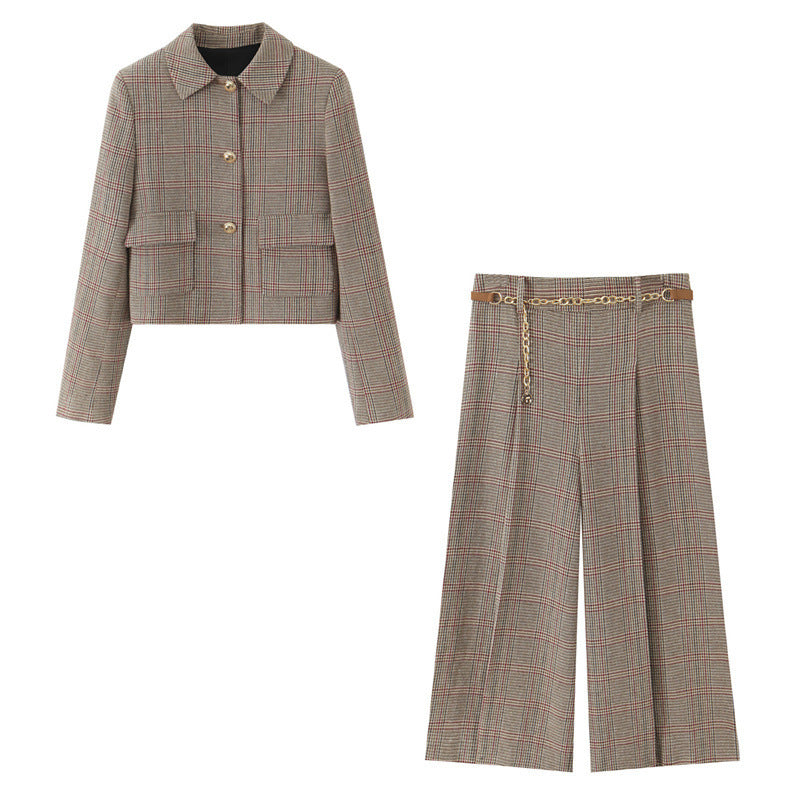 Womens Satin Cropped Blazer and Full-Length Pants Set