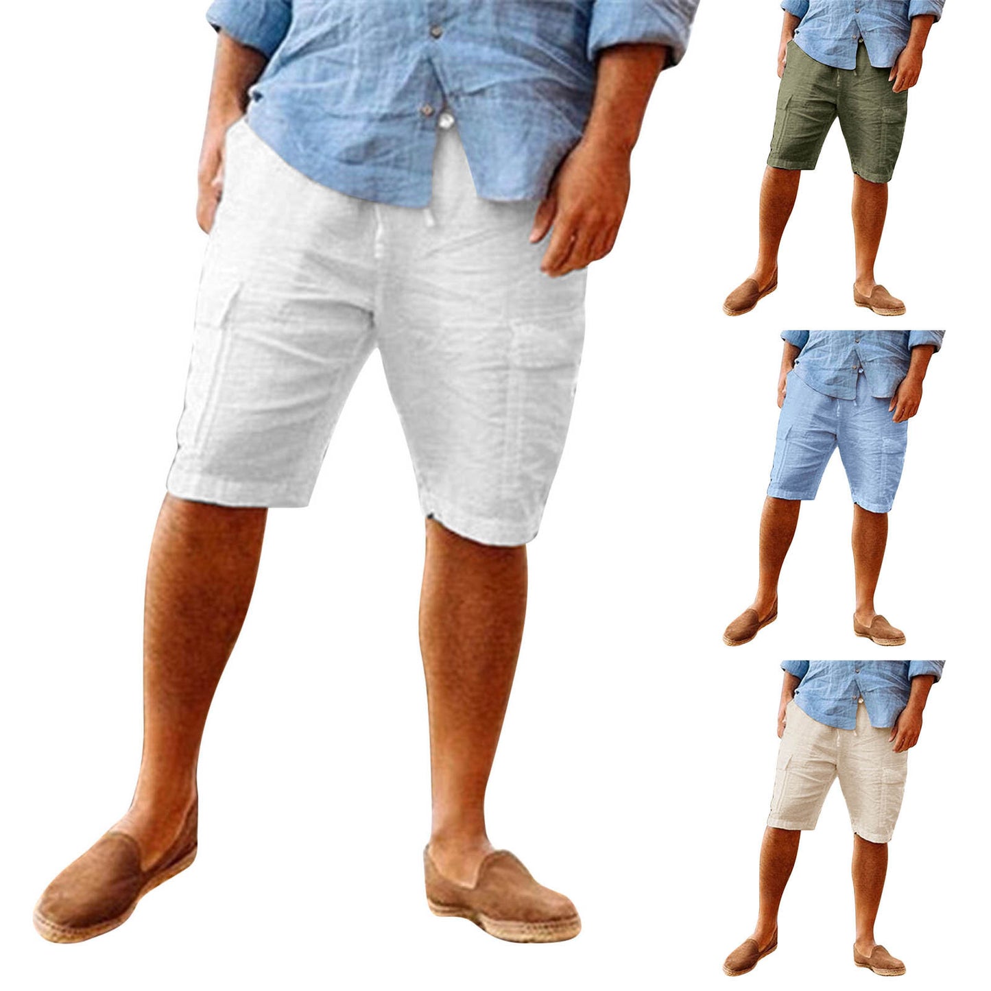 Men's Casual Cotton Linen Multi-pocket Workwear Shorts