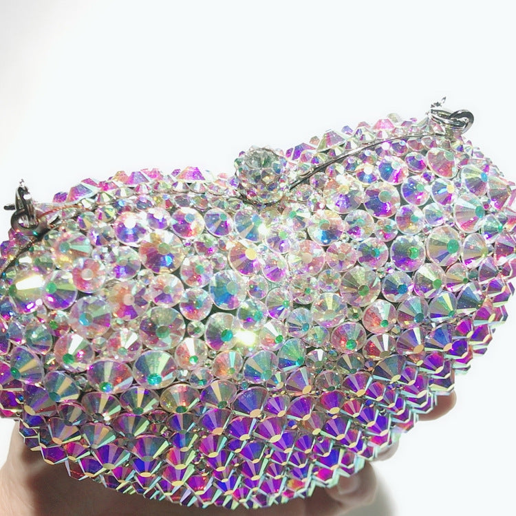Love Shaped Full Diamond Crystal Dinner Bag 14cm Alloy Rhinestone