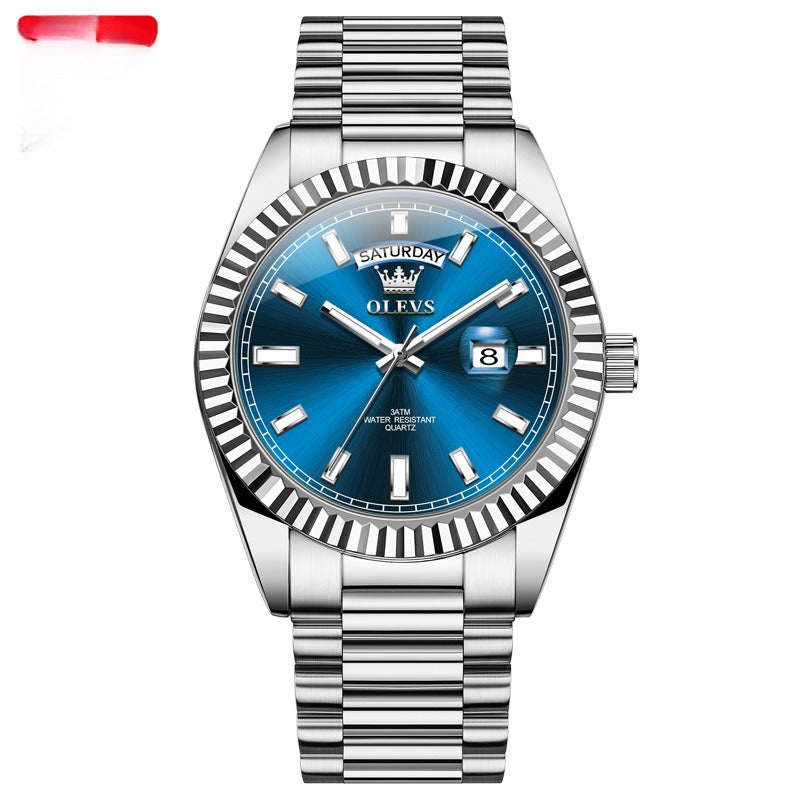 ساعة يد أنيقة مقاومة للماء بإضاءة خلفية، مصنوعة من الفولاذ المقاوم للصدأ، مناسبة للأعمال