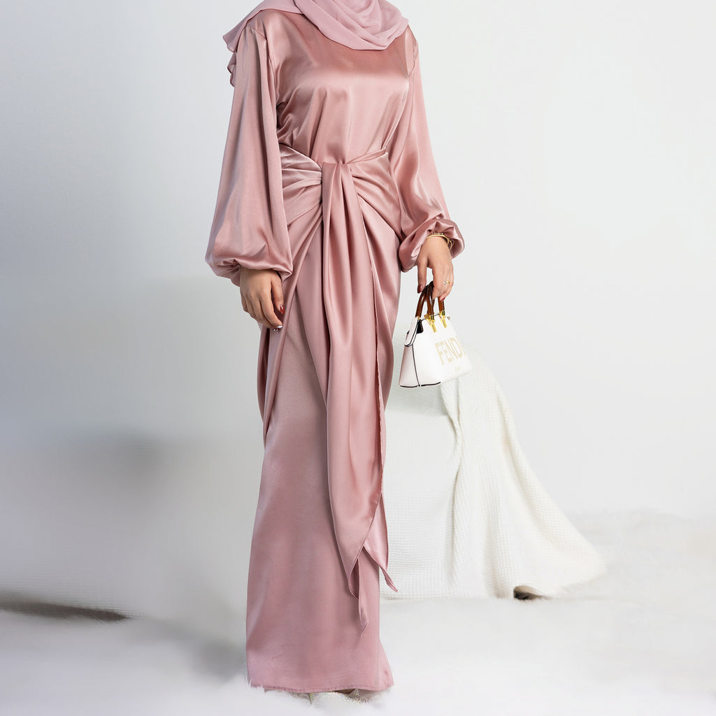 Soft Two-Piece Robe Dress with Round Neck