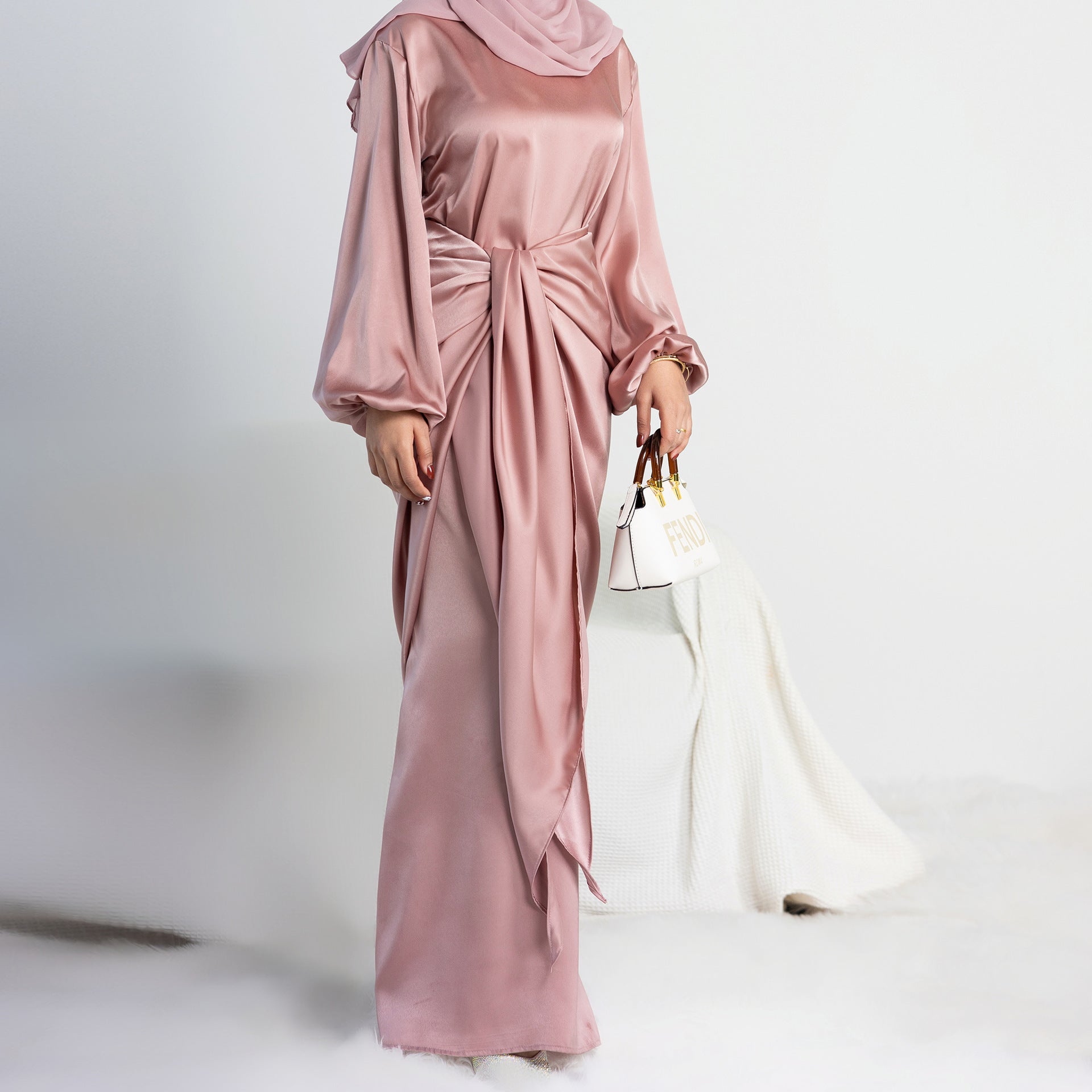 Soft Two-Piece Robe Dress with Round Neck