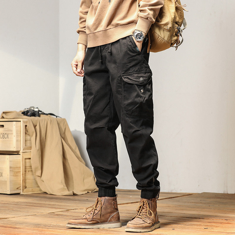 Pantalon décontracté d'été pour homme, coupe ample avec liens aux chevilles