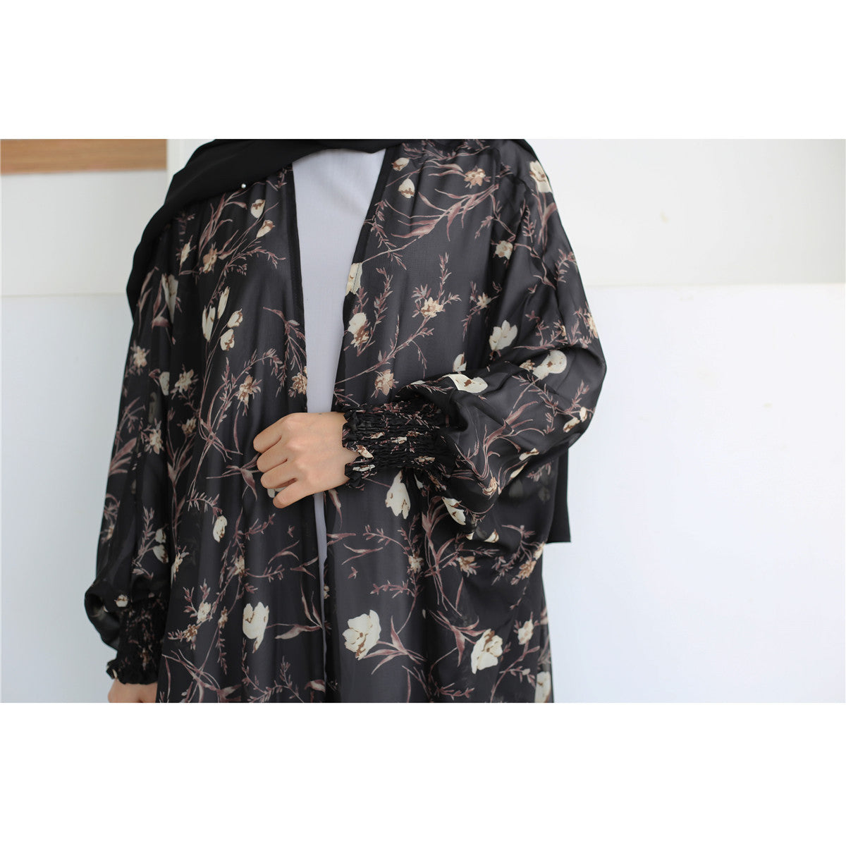 Arab Women's Chiffon Print Robe Dress