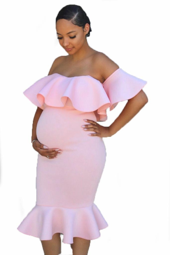 Women’s Elastic Ruffle Maternity Dress