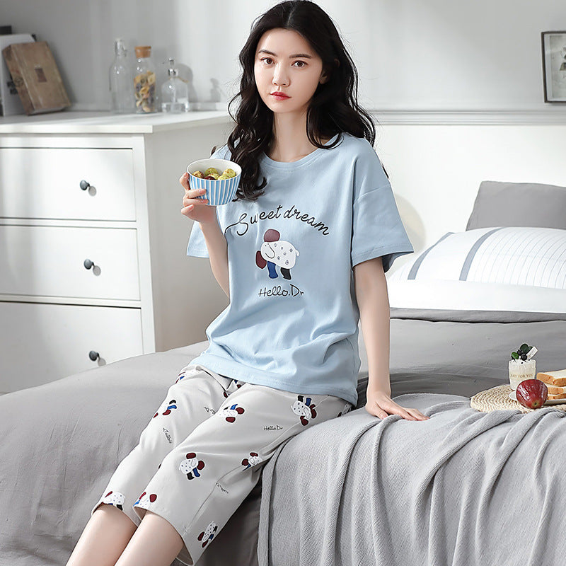 Women's Plus Size Short Sleeve Cropped Pajama Set Homewear