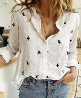 Chemise boutonnée unie à manches longues et revers pour femme