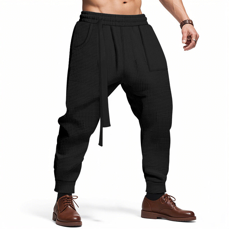 Men's Casual Pants Solid Waffle Male Hip Hop Streetwear Track Pants