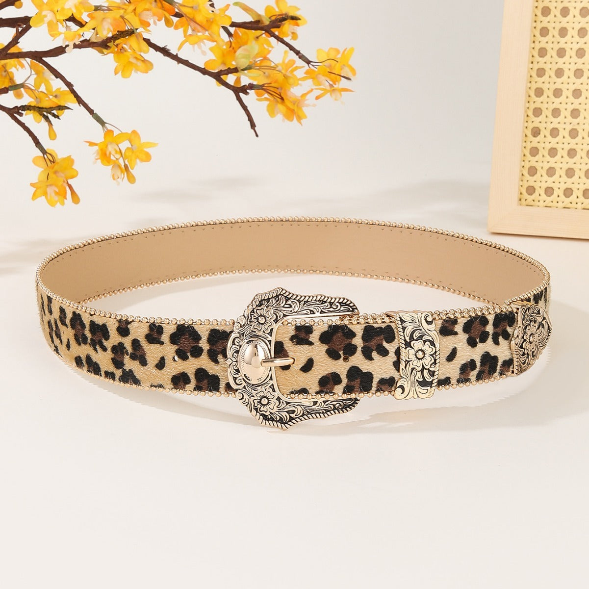 Ceinture en cuir PU large avec strass et boucle en alliage pour femme 3.8CM x 103CM