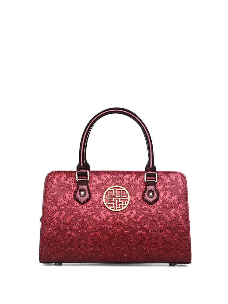 Practical Red PU Embossed Zipper Bag with Gift Box
