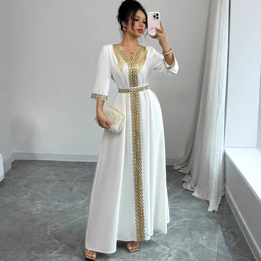 Women's Lace Tassel Slim Fit Dress Muslim Robe